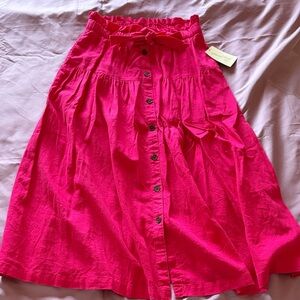 Vibrant Pink Long Button-Down Skirt